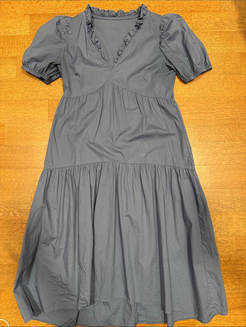 Blue Ruffle V-Neck Tiered Midi Dress - Brand Unspecified